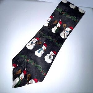 Silk Holiday Christmas Snowman Festive Winter Novelty Black,Red,White Neck Tie